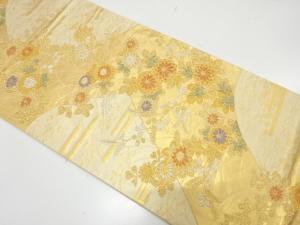 菊に秋草模様織り出し　袋帯